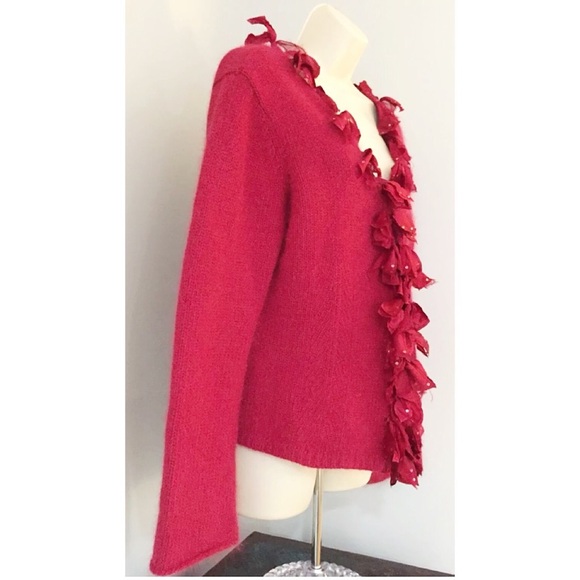 J.Jill Sz M Embellished Lambswool Angora Red CardI - Picture 5 of 8